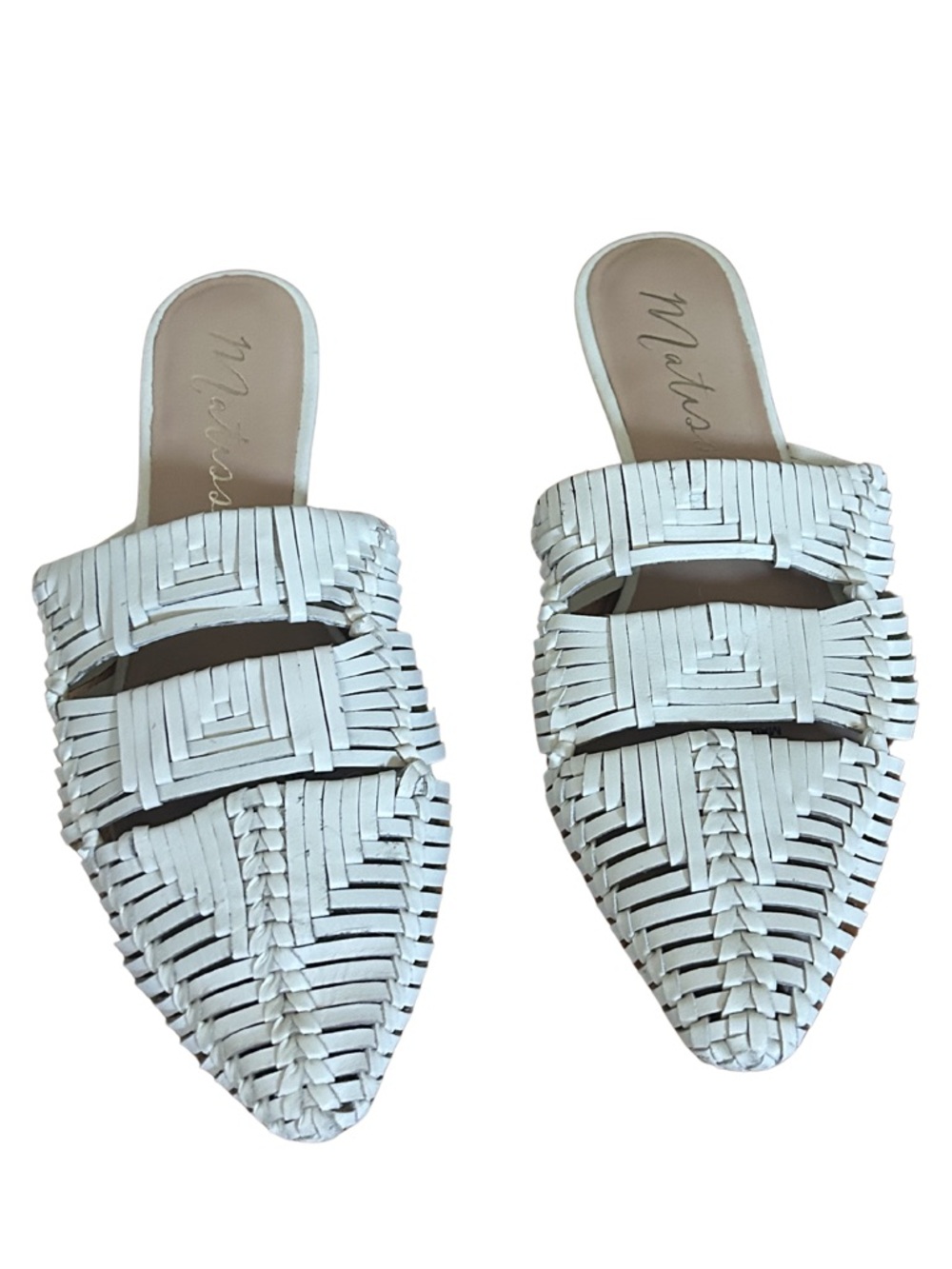 Matisse East End Woven Leather Pointed Mule Slides | Cream | Size 6